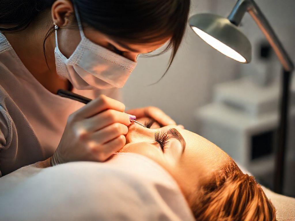 Cleanozh lash artist applying extensions with precision tweezers