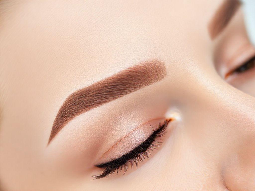 Laminated eyebrows brushed into a feathered shape