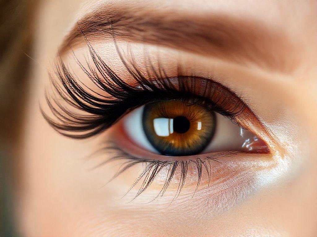 Hybrid eyelash extensions mixing classic lashes and volume fans