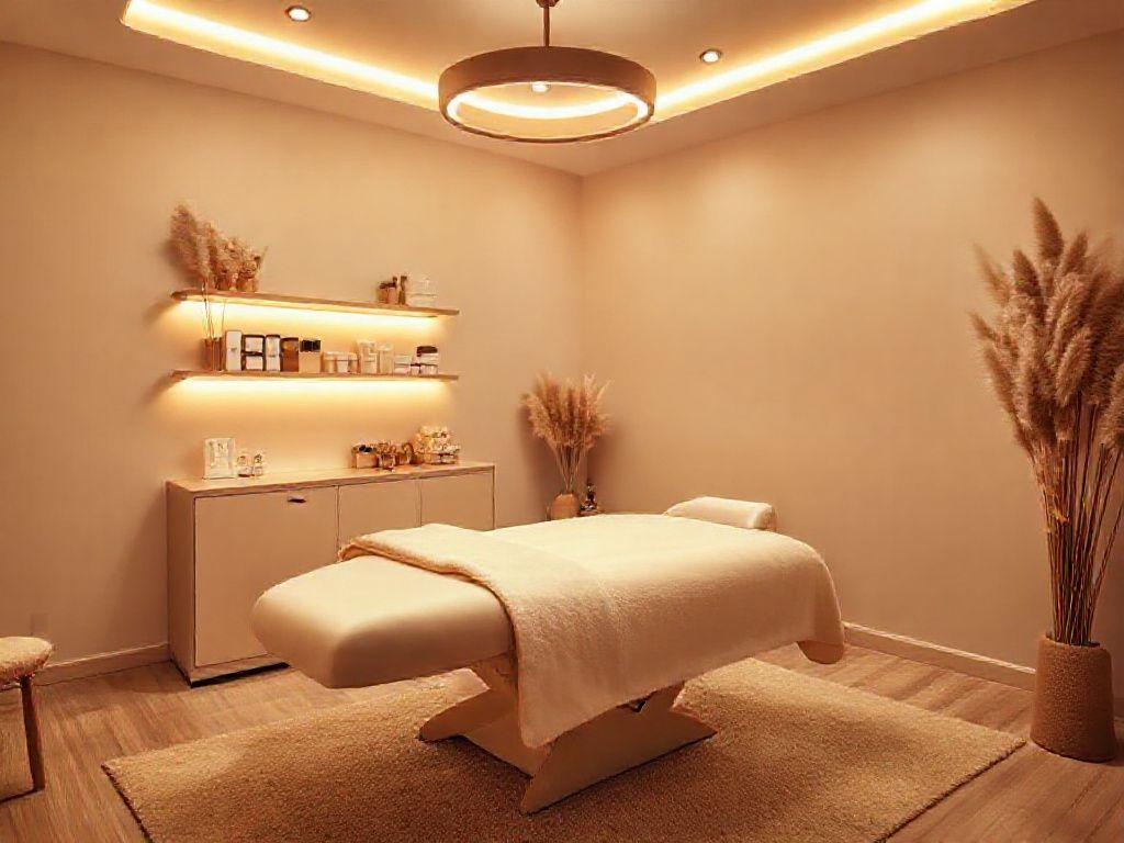 Calm treatment room at Cleanozh with plush treatment bed