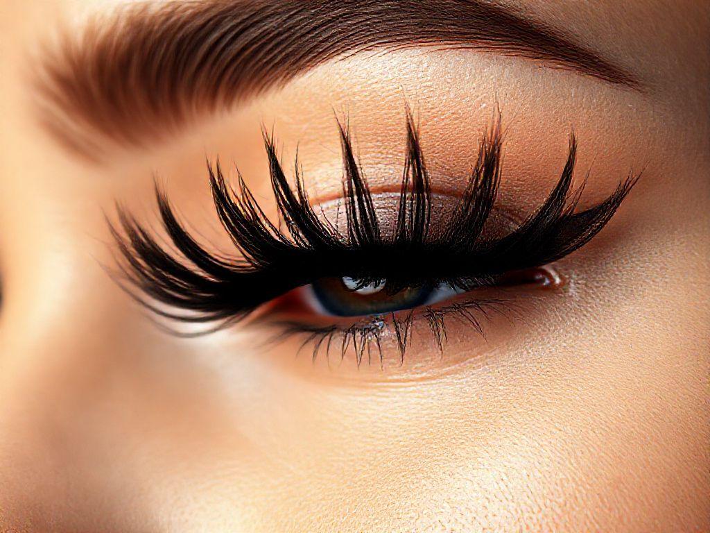 Dense Russian volume lash fans on a closed eye